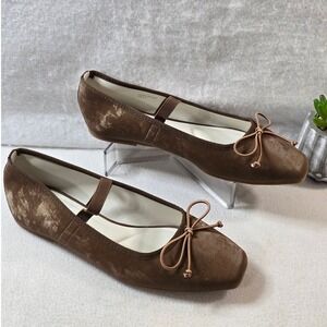 Oasis Society Brown Velvet Ballet Flats Mary Jane Vegan Leather Bow Shoes US 8.5